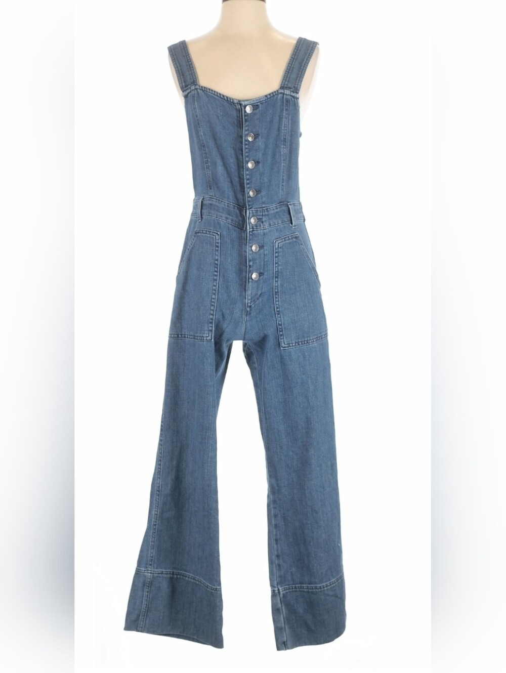 Aerie Medium Blue Button-Front Wide Leg Denim Overalls - Picture 15 of 16